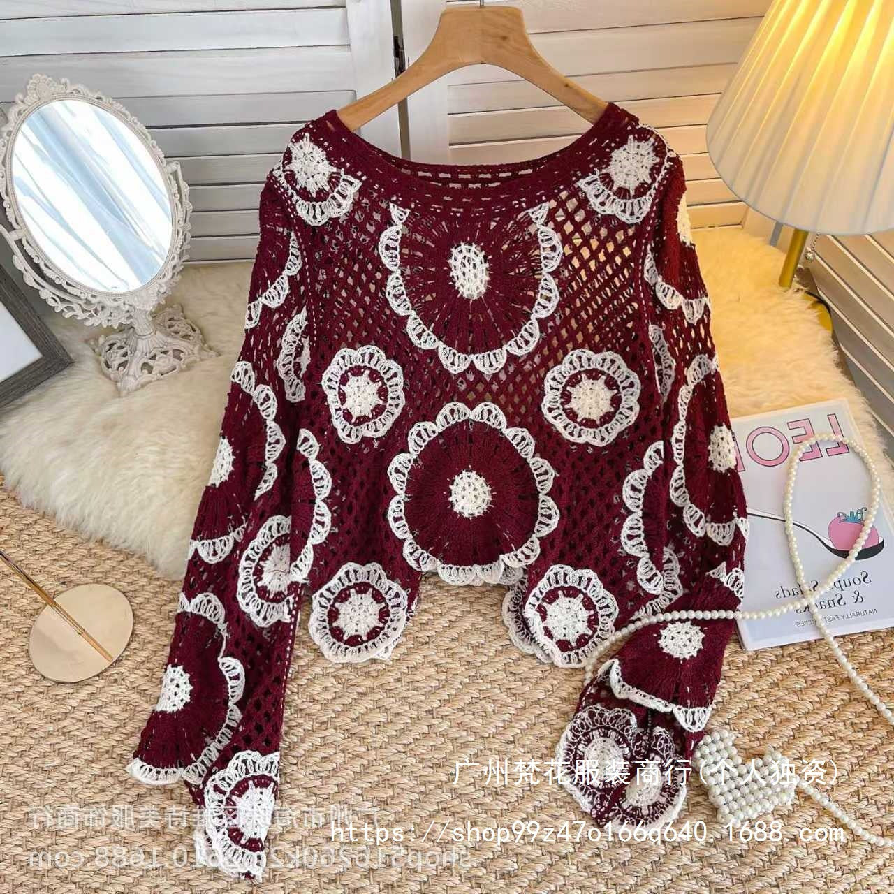 Early Autumn Design Sense Hollow-out Crochet Sweater Women's New Spice Girl Western Style Loose All-match Long-sleeved Top