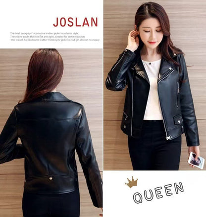 2025 Spring and Autumn New Korean Style Short Women's Pu Women's Large Size Leather Jacket Slim Motorcycle Jacket Small Leather Jacket