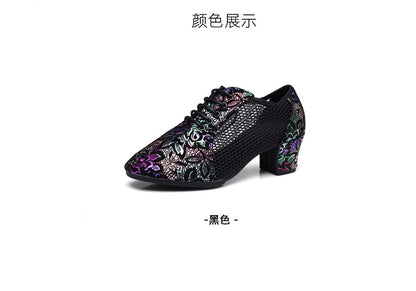Leather Dance Shoes Latin Dance Shoes Adult Women's Middle-heel Teacher Shoes Cowhide Modern Dance Shoes Square Dance