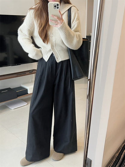 Sanding Thickened Flangable Wide Leg Pants Women's Autumn and Winter Washed Cotton Casual Pants Loose Lazy Slimming Wide Leg Pants