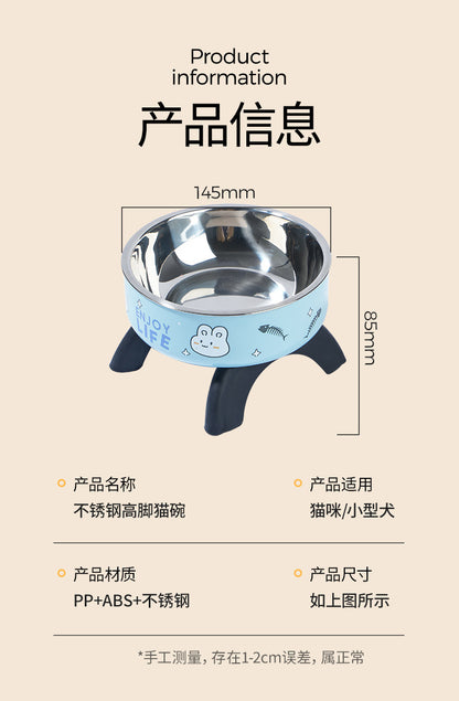 Cat High Bowl Neck Protection Cat Bowl Pet Stainless Steel Bowl Anti-slip Anti-overturning Dog Bowl Dog Food Gown Cross-border New Style