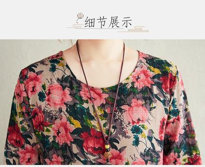 2025 Early Spring New Style Color Holiday Style Travel Crewneck Long Sleeve Retro Long Dress Women's Mat Covering Cotton and Linen dress