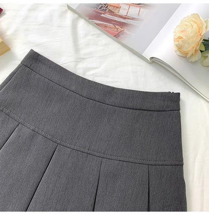 Grey Pleated Skirt Women's Spring and Autumn High Waist Skirt Design Sense Slimming All-match Anti-glare A- line Skirt 2024 New Style