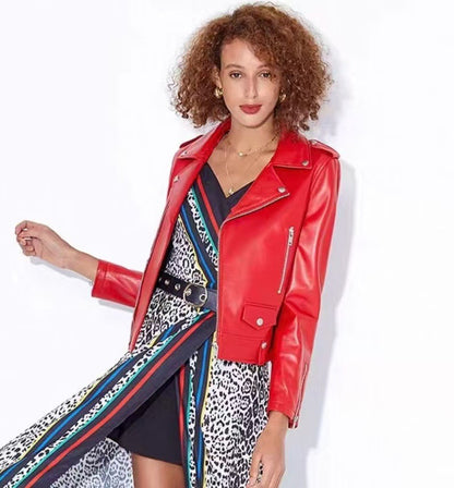 2025 Spring and Autumn New Korean Style Short Women's Pu Women's Large Size Leather Jacket Slim Motorcycle Jacket Small Leather Jacket
