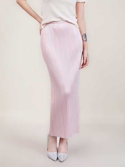 Miyake Simple Solid Color Skirt 2024 Spring and Summer New Pleated Straight Skirt Slimming Look Covering the Crotch Work Clothing Style Hip Skirt