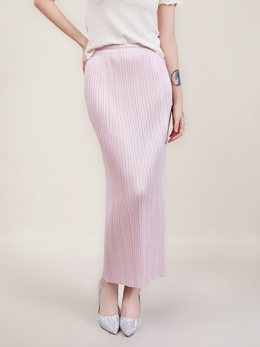 Miyake Simple Solid Color Skirt 2024 Spring and Summer New Pleated Straight Skirt Slimming Look Covering the Crotch Work Clothing Style Hip Skirt