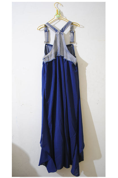 2024 Summer New Korean Style plus size Loose Fashionable Casual Denim Stitching Chiffon Strap Denim dress Women