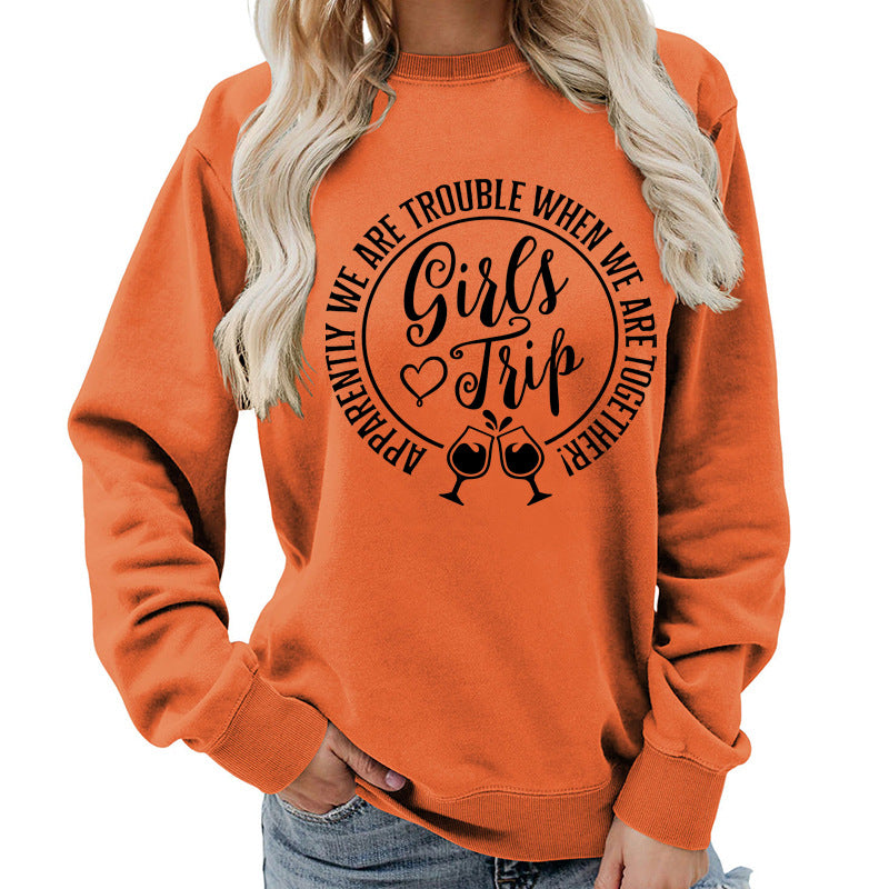 Foreign Trade Source Girls Trip Printed Round Neck Women's Top Sweatshirt Autumn and Winter Coat Casual Loose European Size
