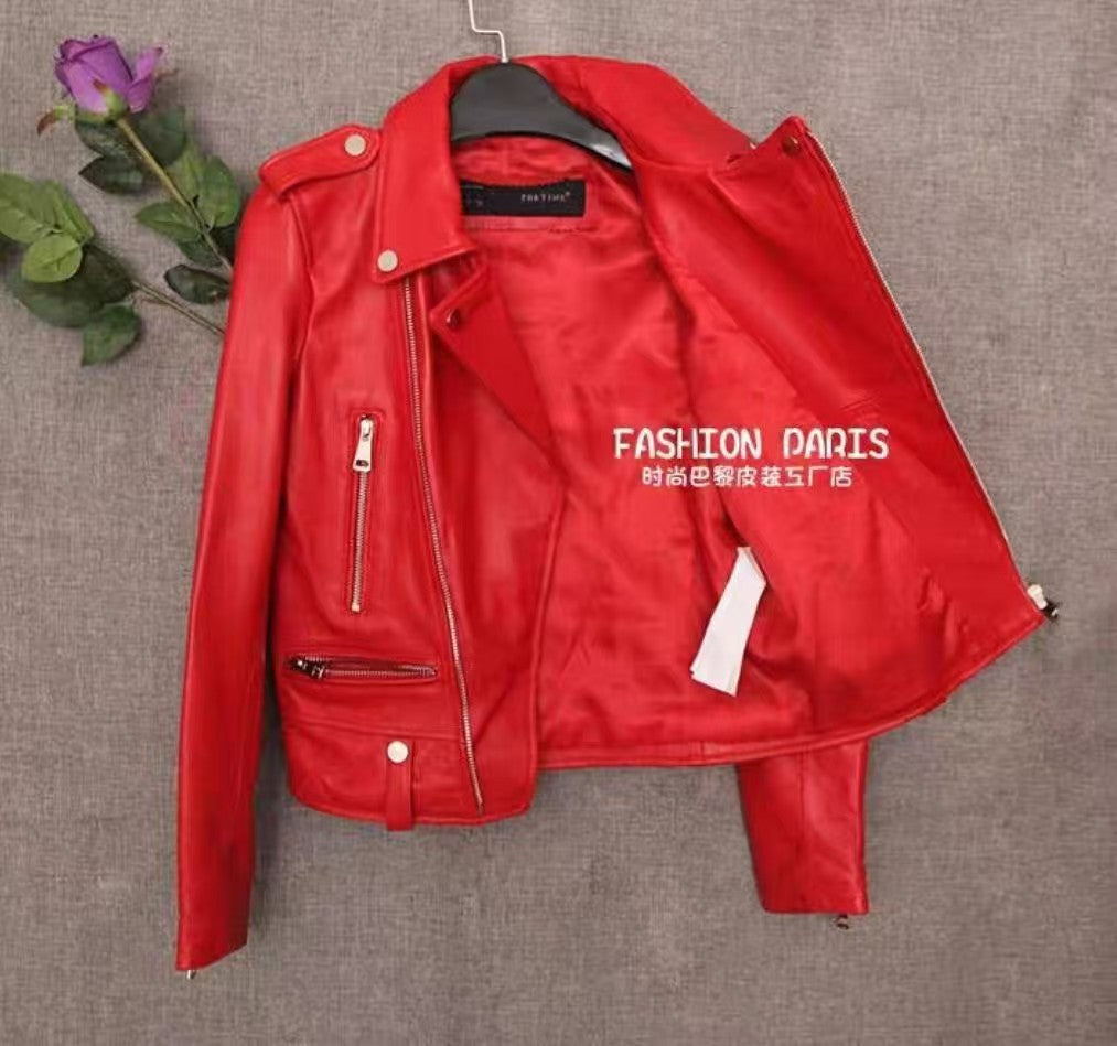 2025 Spring and Autumn New Korean Style Short Women's Pu Women's Large Size Leather Jacket Slim Motorcycle Jacket Small Leather Jacket