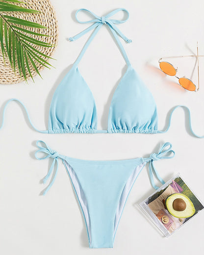 European and American Solid Color Split Swimsuit Women's Sexy Bikini Cross-border Hot Tight Gather Deep V High-end Swimsuit Women