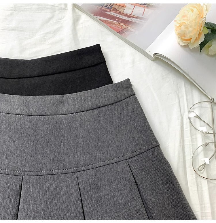 Grey Pleated Skirt Women's Spring and Autumn High Waist Skirt Design Sense Slimming All-match Anti-glare A- line Skirt 2024 New Style