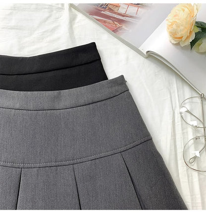 Grey Pleated Skirt Women's Spring and Autumn High Waist Skirt Design Sense Slimming All-match Anti-glare A- line Skirt 2024 New Style