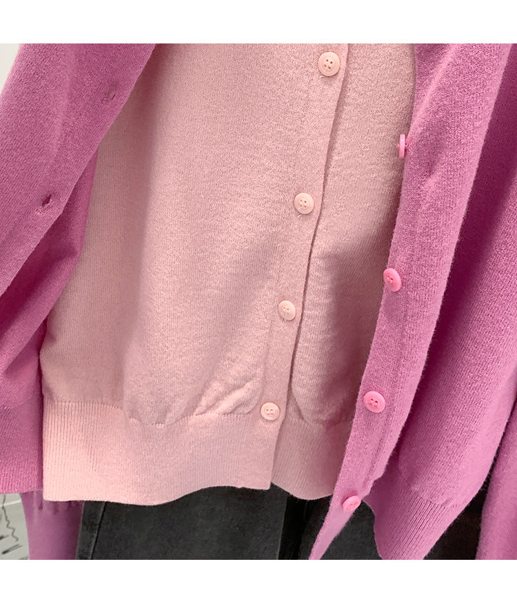 Beautiful V-neck Fake Two-piece Sleeve Knitted Cardigan Jacket Women's 2024 Autumn and Winter Western Style Unique Chic Slim Small Top