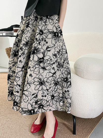 Ju Zhi 2026 Early Spring Velvet Skirt for Women, Heavy Craftsmanship, Niche Retro French High-Waisted Mid-Length A-Line Skirt 1572