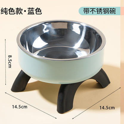 Cat High Bowl Neck Protection Cat Bowl Pet Stainless Steel Bowl Anti-slip Anti-overturning Dog Bowl Dog Food Gown Cross-border New Style