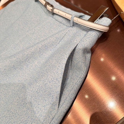 Spring Natural Waist Belt Wool Loose Slimming Wide Leg Casual Pants Shorts Women's R103503C