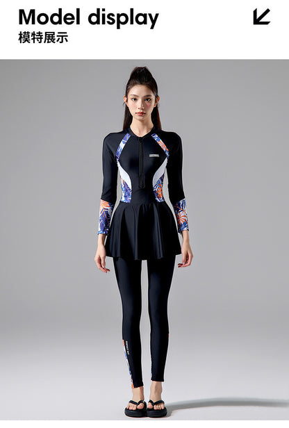 2025 New Japanese and Korean Sunscreen Long-sleeved Trousers Split Two-piece Surfer Suit plus size Dress Swimwear Women