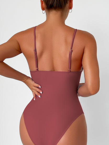 New European and American Solid Color Tight One-Piece Swimsuit Quick-Drying Resort Hot Spring Swimsuit Women's Swimsuit High-End Swimsuit