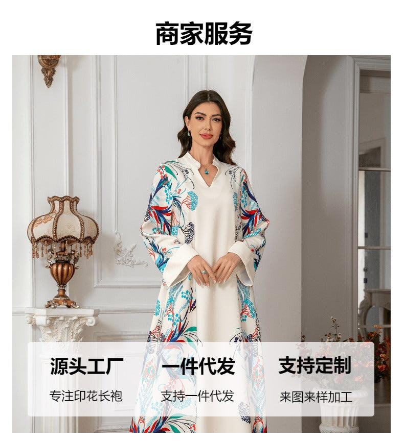 Sw0814 Cross-Border Women's Clothing Long Robe European and American Women's Long Dress Abayas Cross-Border Women's Clothing
