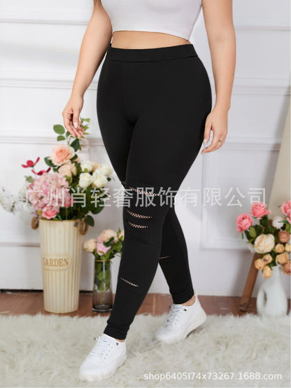Cross-border Europe and the United States solid color hole tight leggings