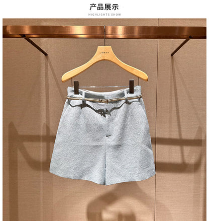 Spring Natural Waist Belt Wool Loose Slimming Wide Leg Casual Pants Shorts Women's R103503C