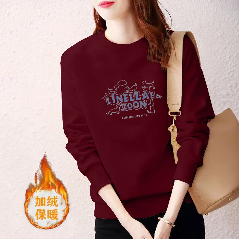 Heavy-weight Crewneck Sweatshirt Women's Autumn and Winter New Casual Women's Long Sleeve Upper Slight Fat Slimming plus size Belly Covering Hooded Jacket