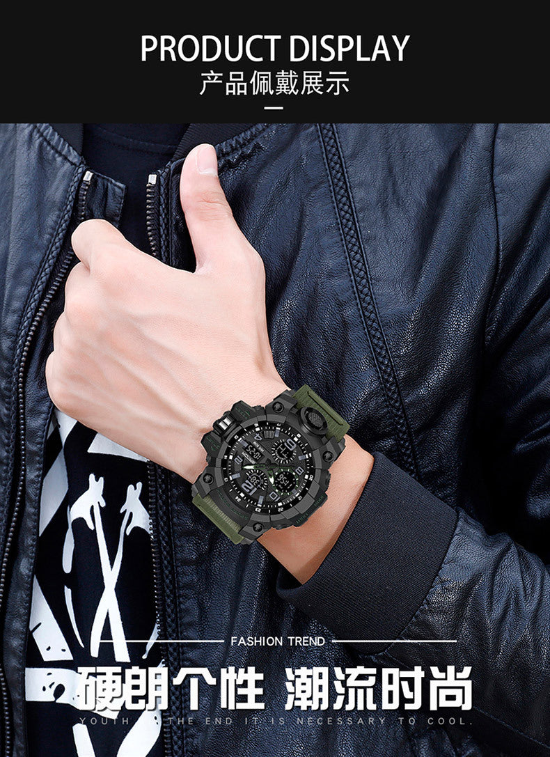 Sanda Hot-Selling Watch Korean Version Student Party Multi-Functional Waterproof Alarm Clock Electronic Watch Cool Dual Display Luminous Sports Watch