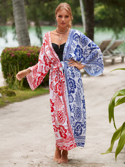 2023 New European and American Cotton Print Beach Jacket Sexy Sun Protection Cardigan Holiday Bikini Overshirt Women