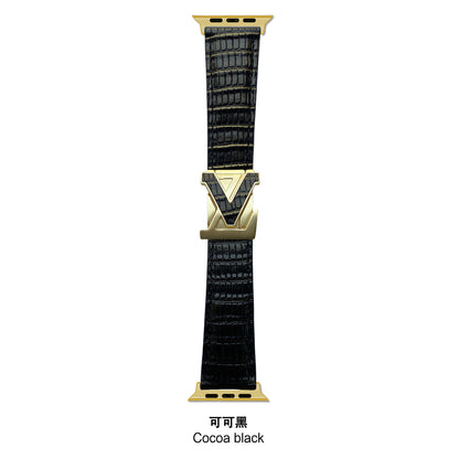 Suitable for Apple Watch 678910 Generation V-Shaped Magnetic Buckle Strap iWatch S11 Lizard Pattern Plaid Leather Wristband