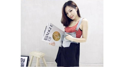 2024 Summer New Korean Style plus size Loose Fashionable Casual Denim Stitching Chiffon Strap Denim dress Women