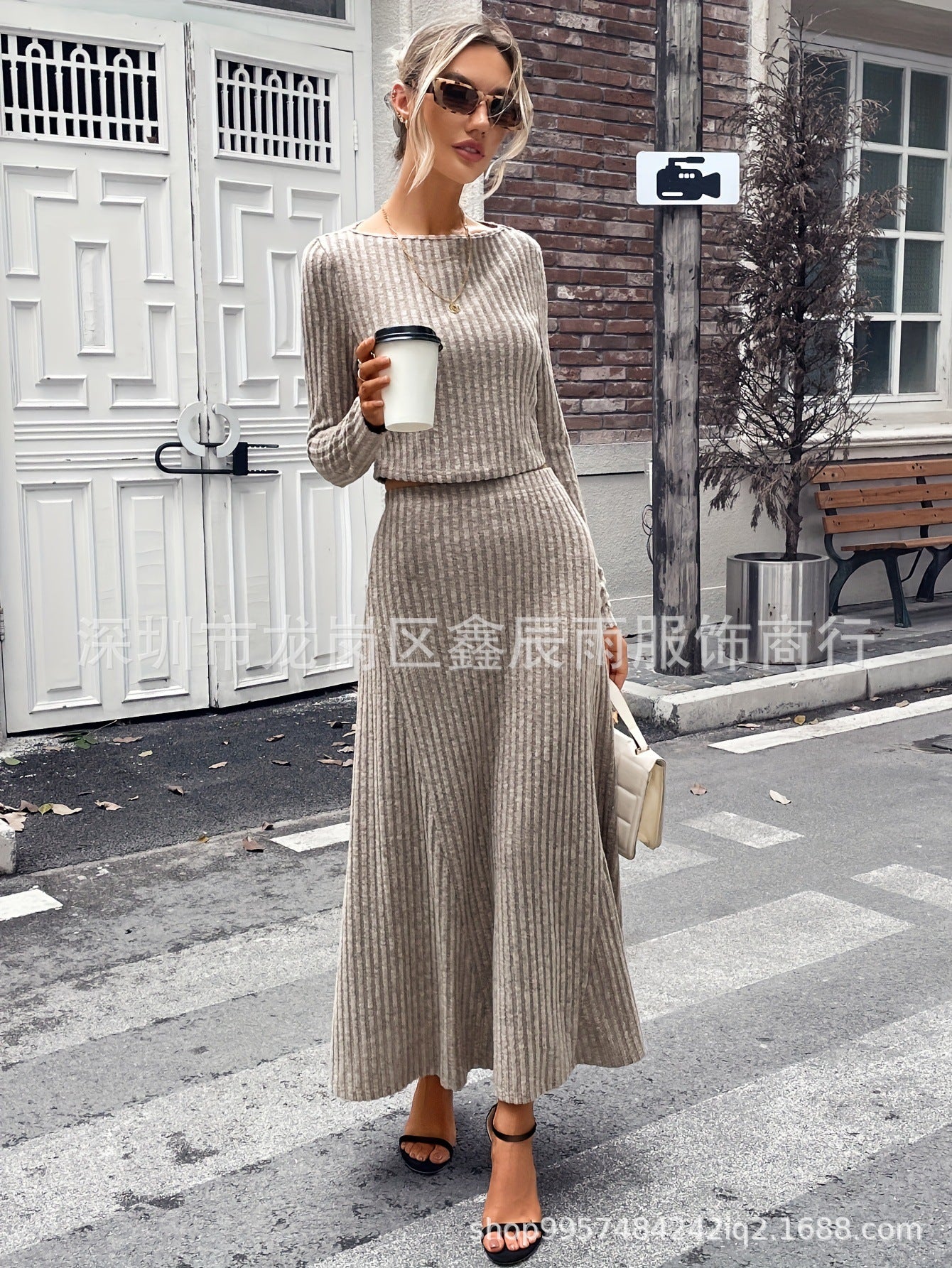 In-Stock New Model Factory Direct Sale 2025 Autumn and Winter European and American Women's Clothing Tight-Fitting Ribbed Long-Sleeve Casual Knit Set
