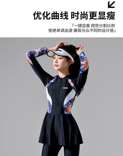 2025 New Japanese and Korean Sunscreen Long-sleeved Trousers Split Two-piece Surfer Suit plus size Dress Swimwear Women