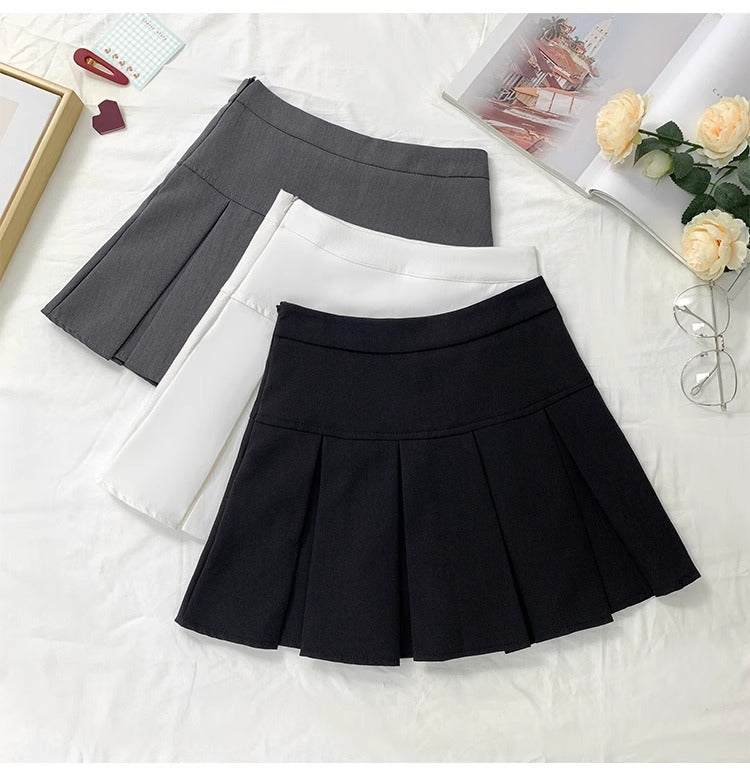 Grey Pleated Skirt Women's Spring and Autumn High Waist Skirt Design Sense Slimming All-match Anti-glare A- line Skirt 2024 New Style