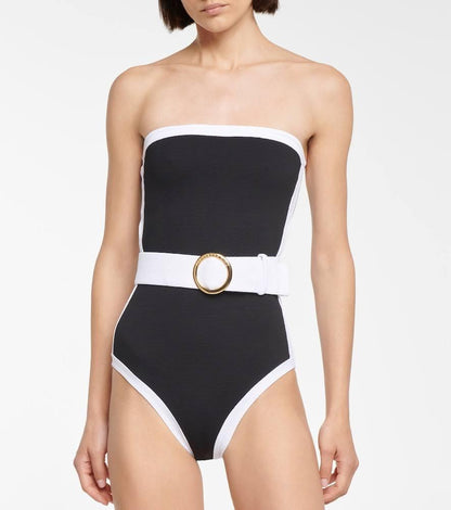 2024 Amazon AliExpress Black and White Contrast Hot Spring Vacation Advanced Swimwear Female 2387