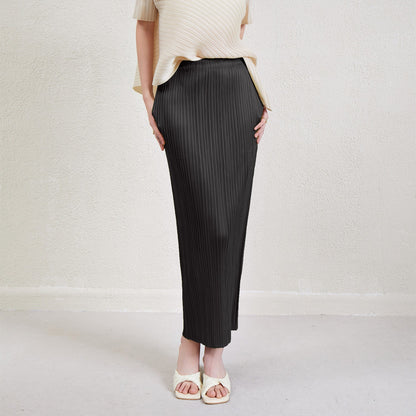 Miyake Simple Solid Color Skirt 2024 Spring and Summer New Pleated Straight Skirt Slimming Look Covering the Crotch Work Clothing Style Hip Skirt