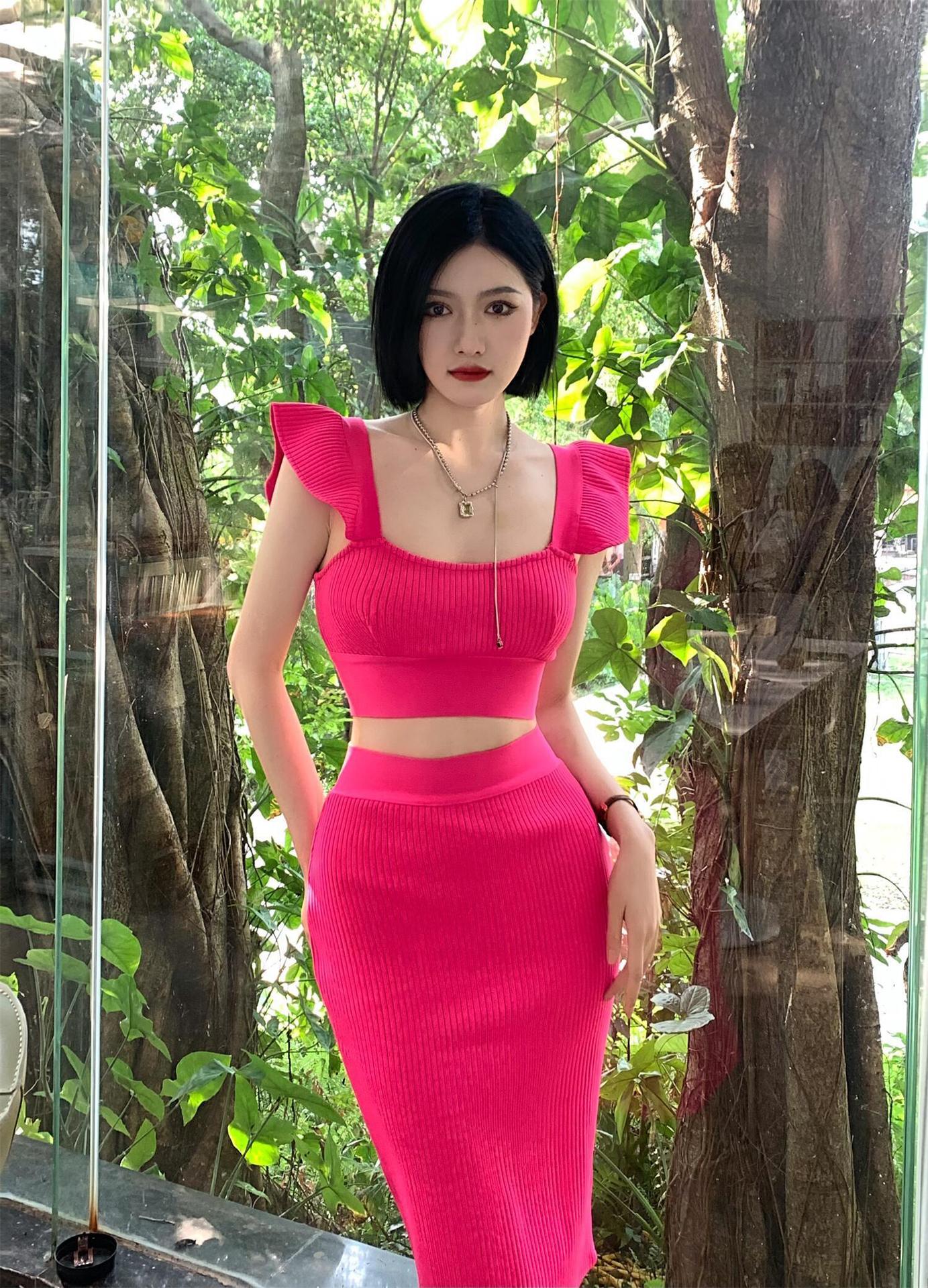 in stock European and American Sexy High-end Women's Fashion Sexy Camisole Vest Slim-fit Hip Skirt Two-piece Bandage Skirt