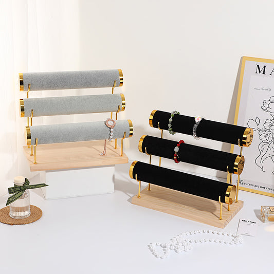 Creative Solid Wood Suede Watch Bracelet Display Rack Hair Ring Bracelet Storage Rack Counter Stepped Jewelry Jewelry Rack