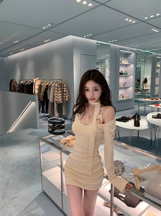 2024 new slim-fit knitted dress women's autumn bottoming pure sexy hip skirt