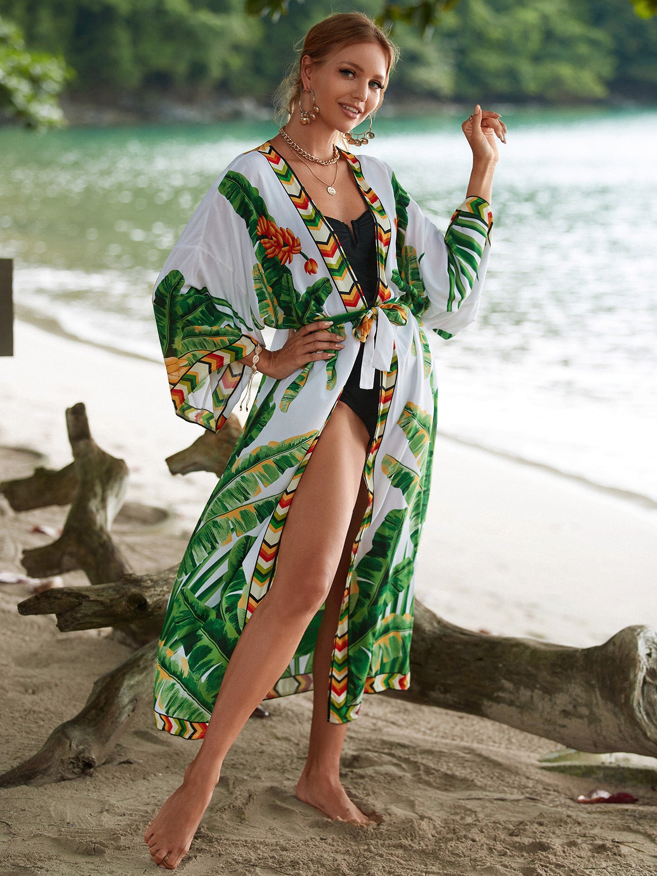 2023 New European and American Cotton Print Beach Jacket Sexy Sun Protection Cardigan Holiday Bikini Overshirt Women