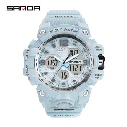 Sanda Hot-Selling Watch Korean Version Student Party Multi-Functional Waterproof Alarm Clock Electronic Watch Cool Dual Display Luminous Sports Watch