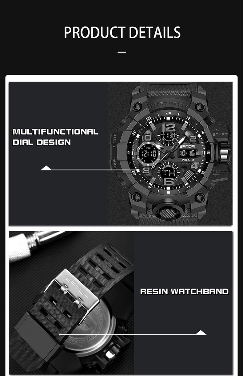 Sanda Hot-Selling Watch Korean Version Student Party Multi-Functional Waterproof Alarm Clock Electronic Watch Cool Dual Display Luminous Sports Watch