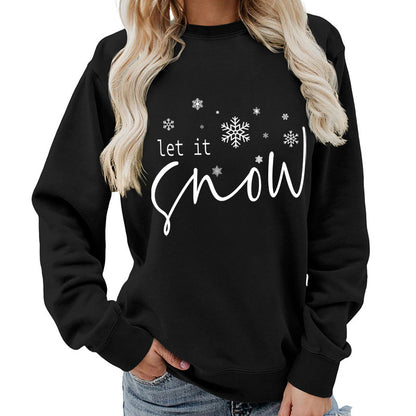 Let it snow snowflake print round neck women's top sweater foreign trade supply autumn and winter coat casual loose
