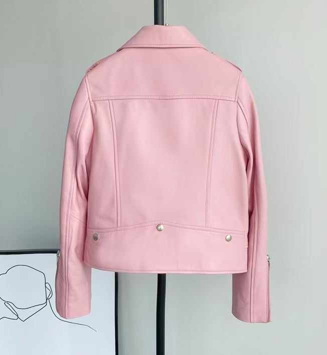2025 Spring and Autumn New Korean Style Short Women's Pu Women's Large Size Leather Jacket Slim Motorcycle Jacket Small Leather Jacket