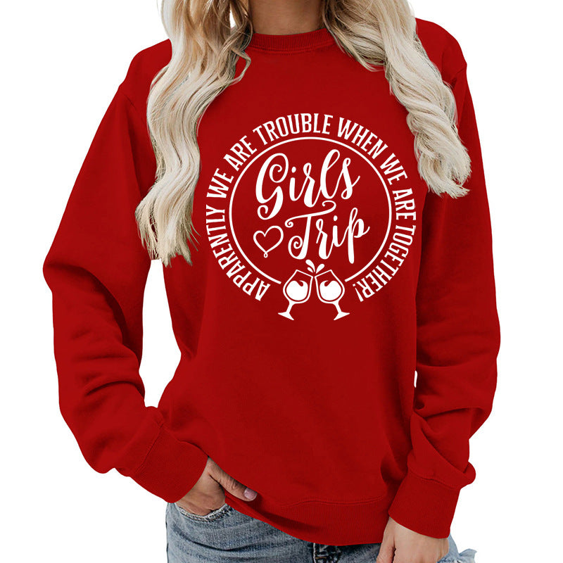 Foreign Trade Source Girls Trip Printed Round Neck Women's Top Sweatshirt Autumn and Winter Coat Casual Loose European Size