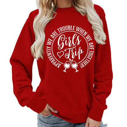 Foreign Trade Source Girls Trip Printed Round Neck Women's Top Sweatshirt Autumn and Winter Coat Casual Loose European Size