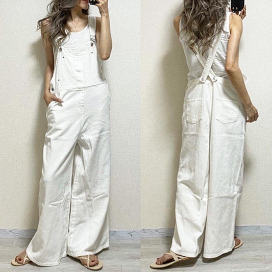 In-Stock Japanese and Korean Style Fashionable Backless Slimming Overalls 2026 Summer New Patchwork High-Waisted Sleeveless Jumpsuit for Women