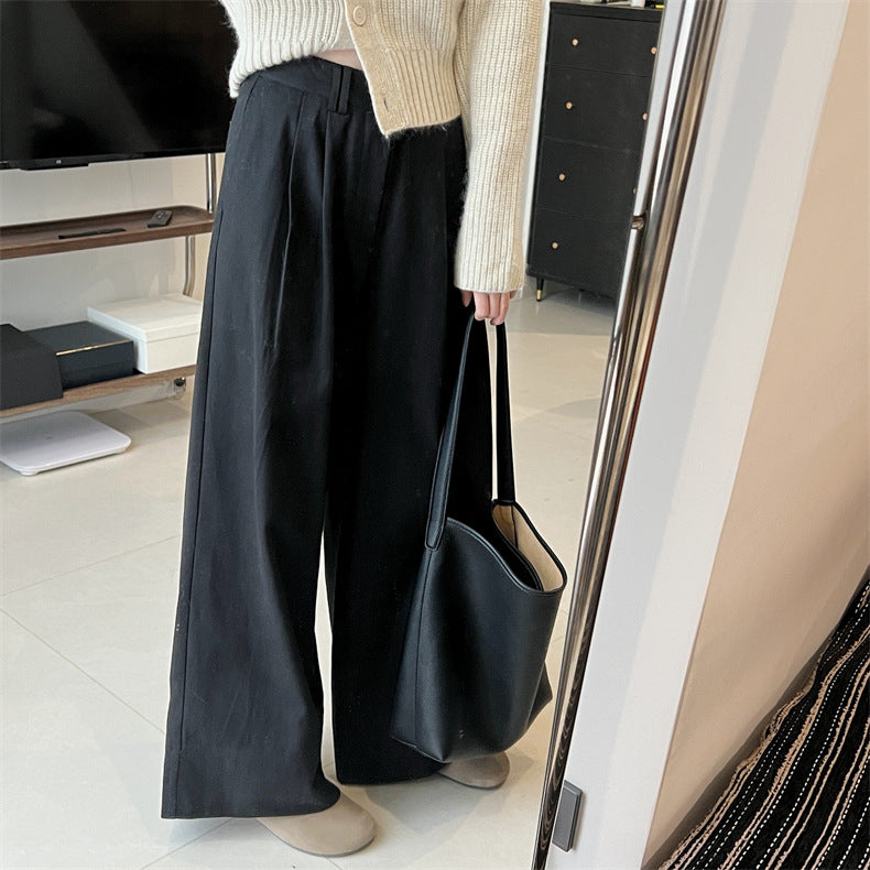 Sanding Thickened Flangable Wide Leg Pants Women's Autumn and Winter Washed Cotton Casual Pants Loose Lazy Slimming Wide Leg Pants