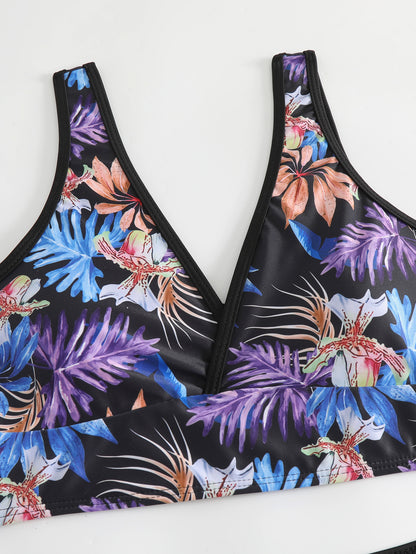 2024 New Cross-border Foreign Trade European and American Bikini Swimsuit Women's Split Two-piece Soft Cup High Waist Printed Swimsuit