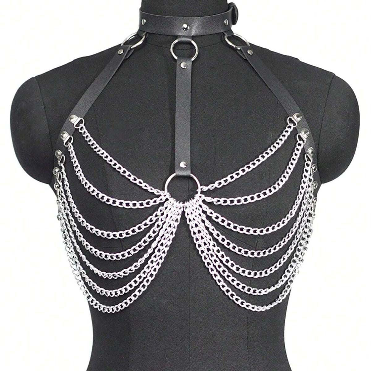 New Cross-Border European and American Sexy Concave Shape Chest Chain Sexy Collar Chain Leather Restraint Nightclub Clothing Accessories