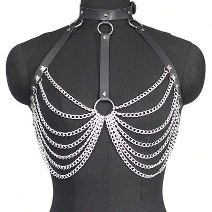 New Cross-Border European and American Sexy Concave Shape Chest Chain Sexy Collar Chain Leather Restraint Nightclub Clothing Accessories